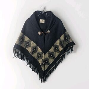 Legendary Whitetails Aztec Bohemian Poncho Navy Gray OS Toggle Button Southwest